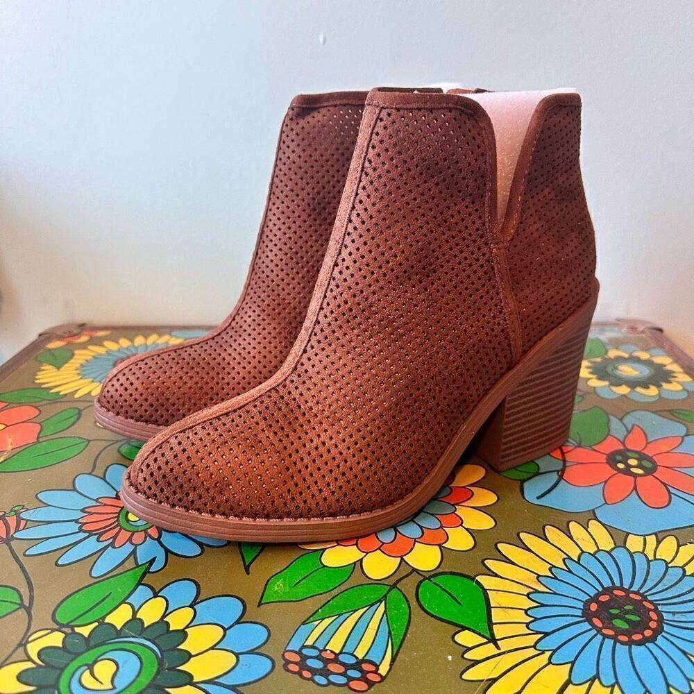Faux Suede Brown heeled ankle booties